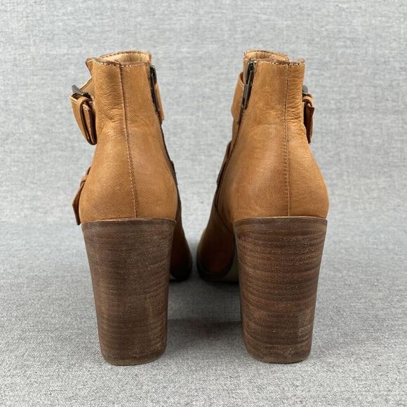 Steve Madden Boots Womens 8.5 Tan Leather Buckle Heel Boho Western Cowgirl Ankle - Picture 6 of 16